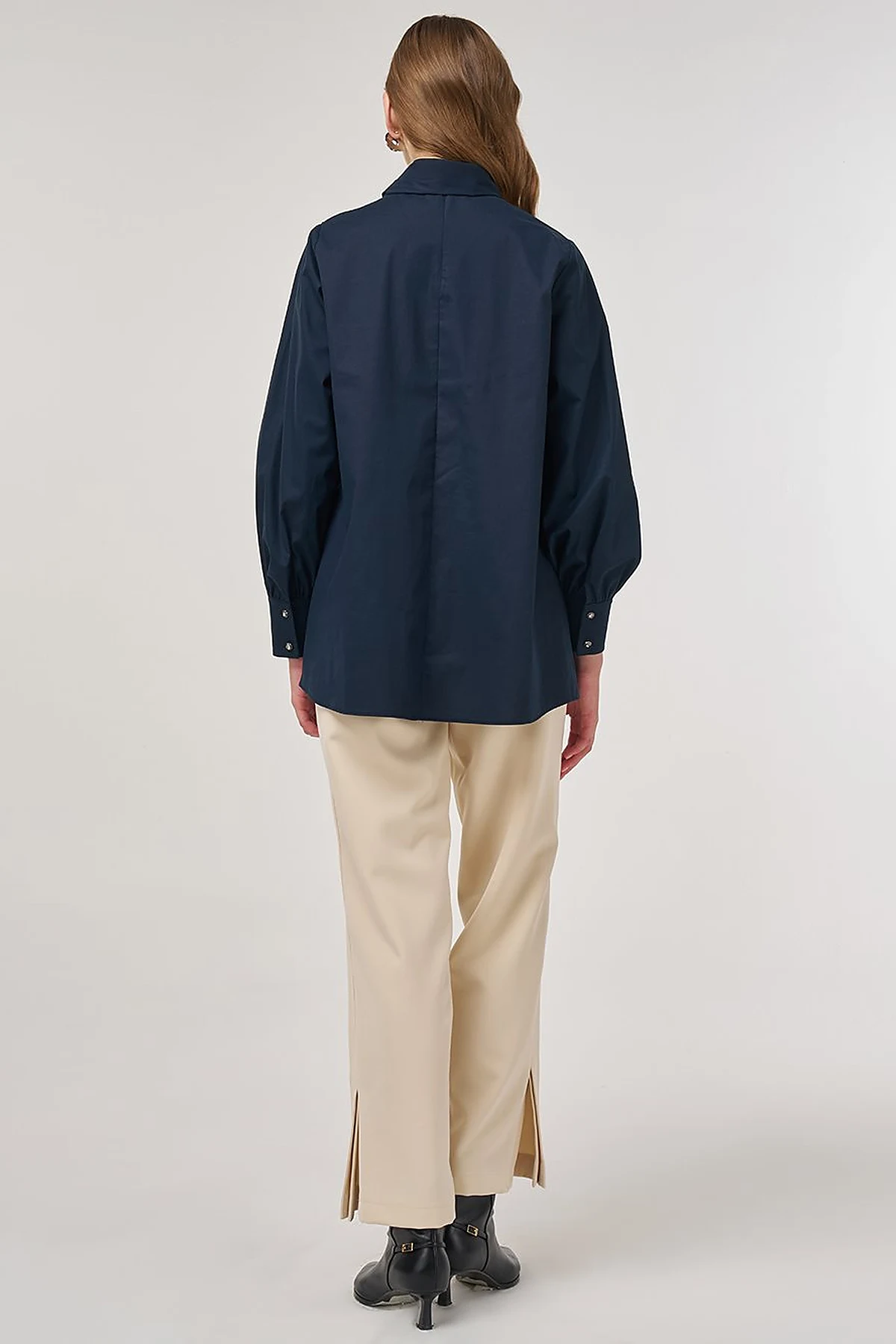 Collar-Detail Cotton Tunic Dark Navy 