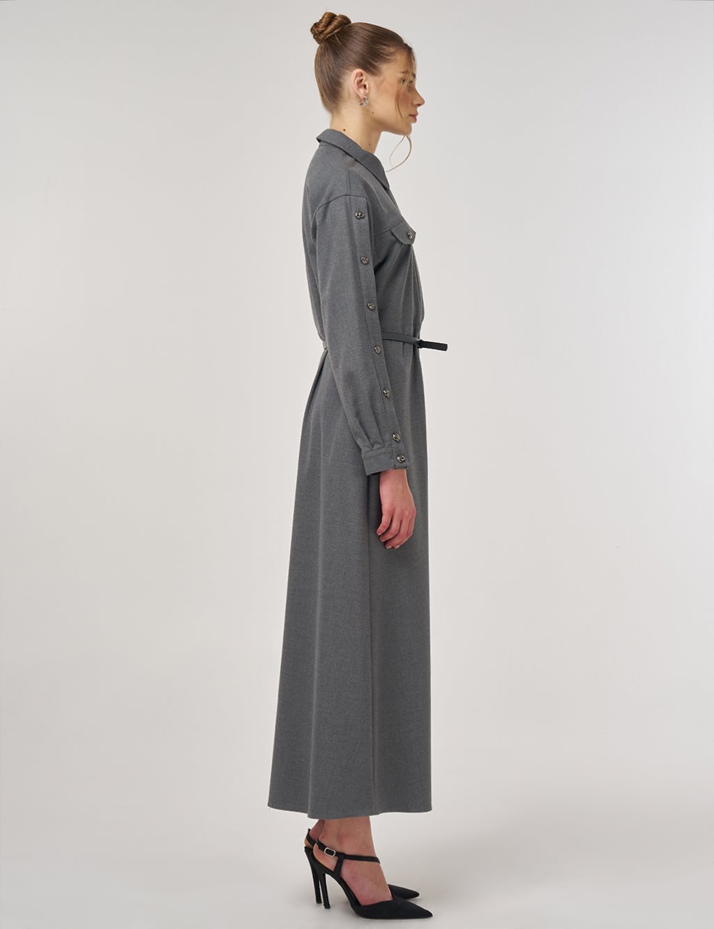 Viscose Dress with Flap Pockets in Gray
