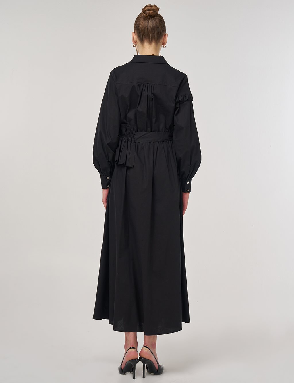 Ruffle-Detail Cotton Dress Black