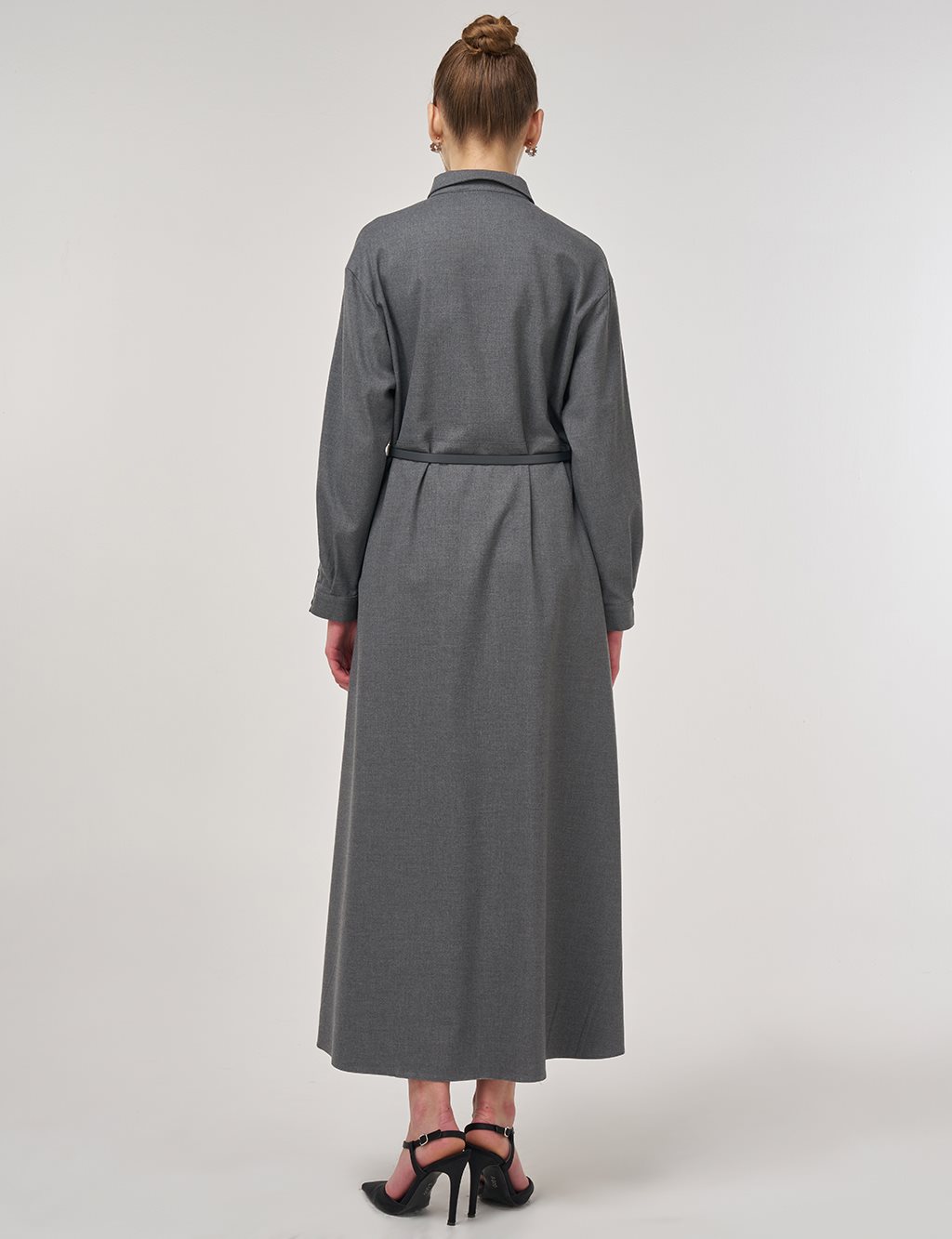 Viscose Dress with Flap Pockets in Gray