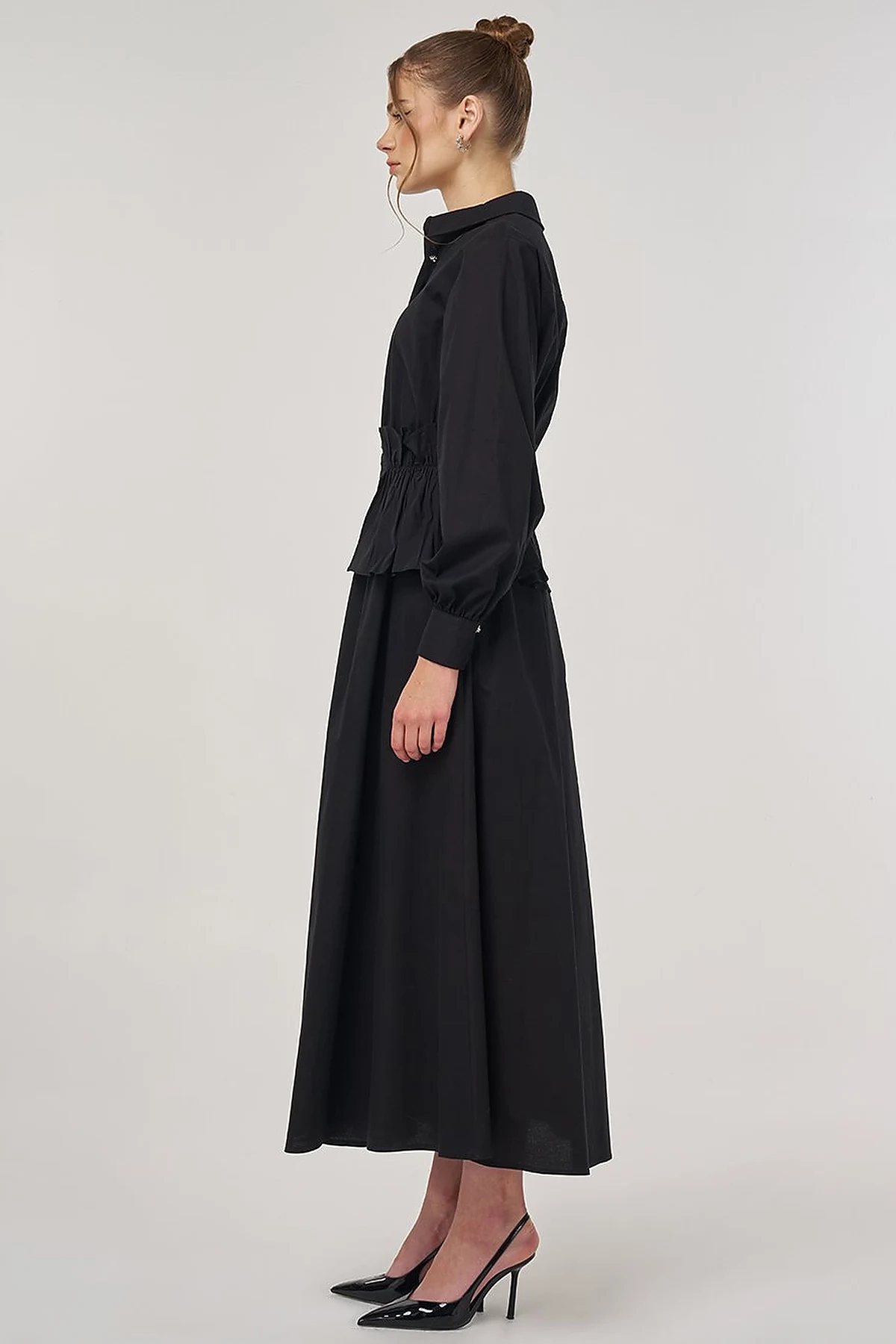 Ruffle-Detail Cotton Dress Black