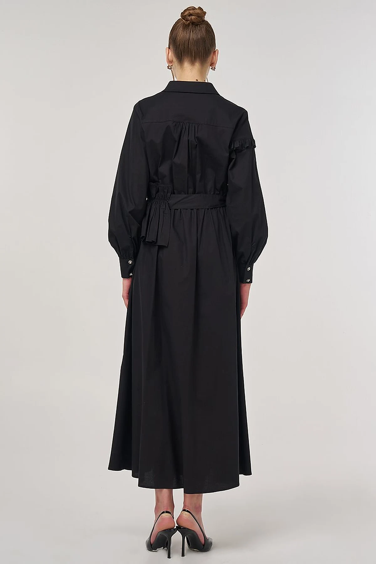 Ruffle-Detail Cotton Dress Black