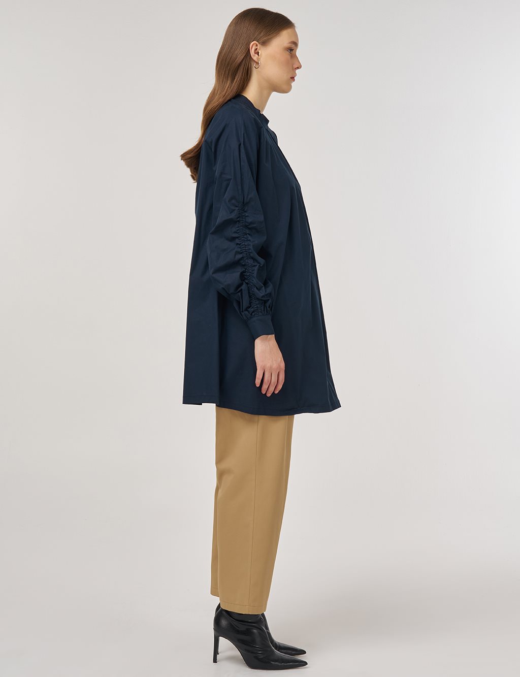 Pleat-Detail Cotton Tunic Dark Navy 