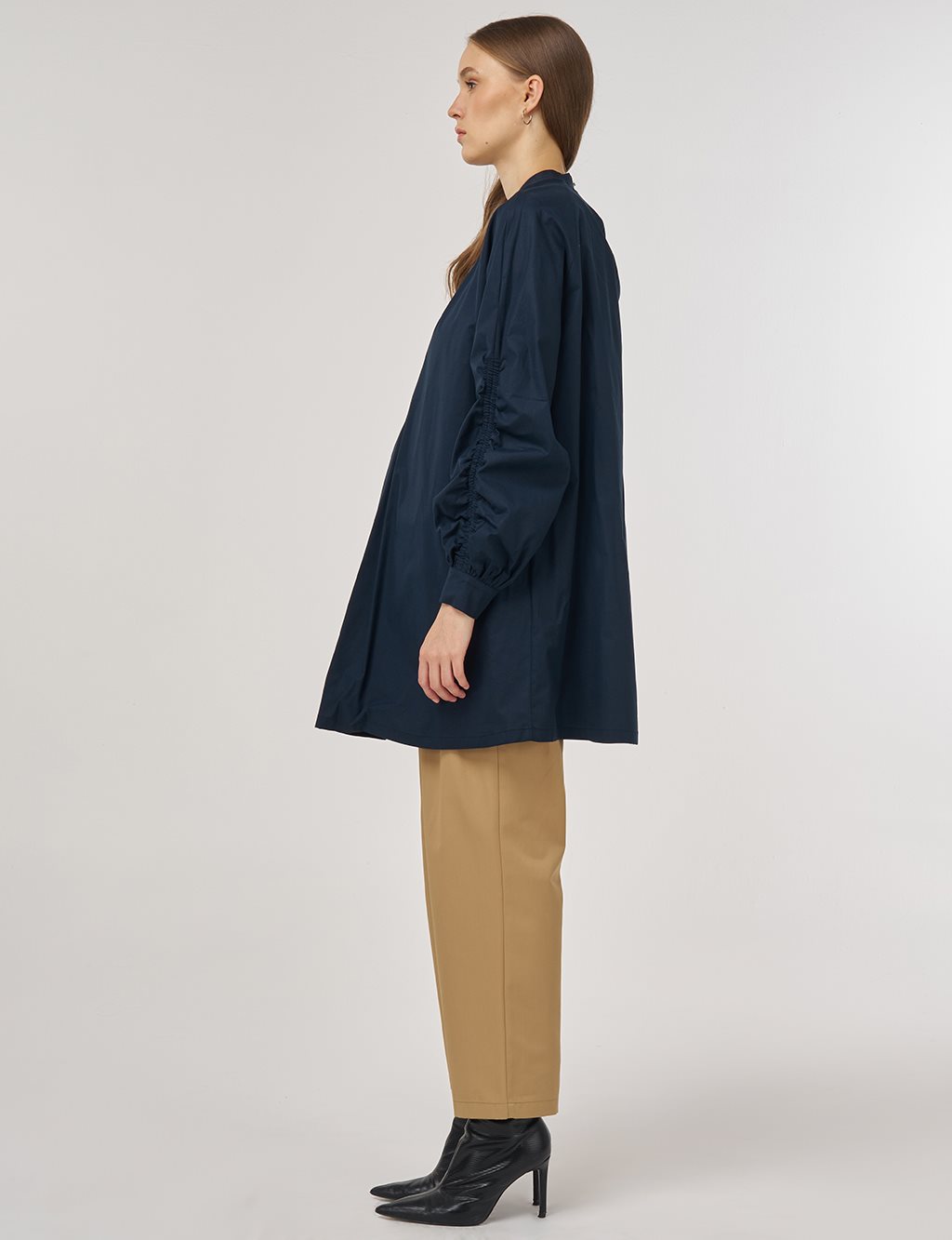 Pleat-Detail Cotton Tunic Dark Navy 