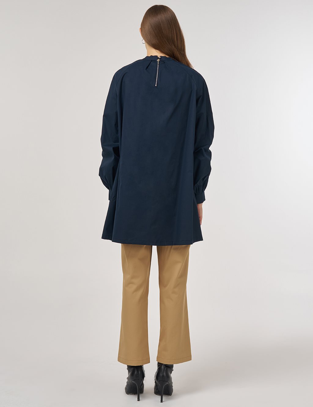 Pleat-Detail Cotton Tunic Dark Navy 