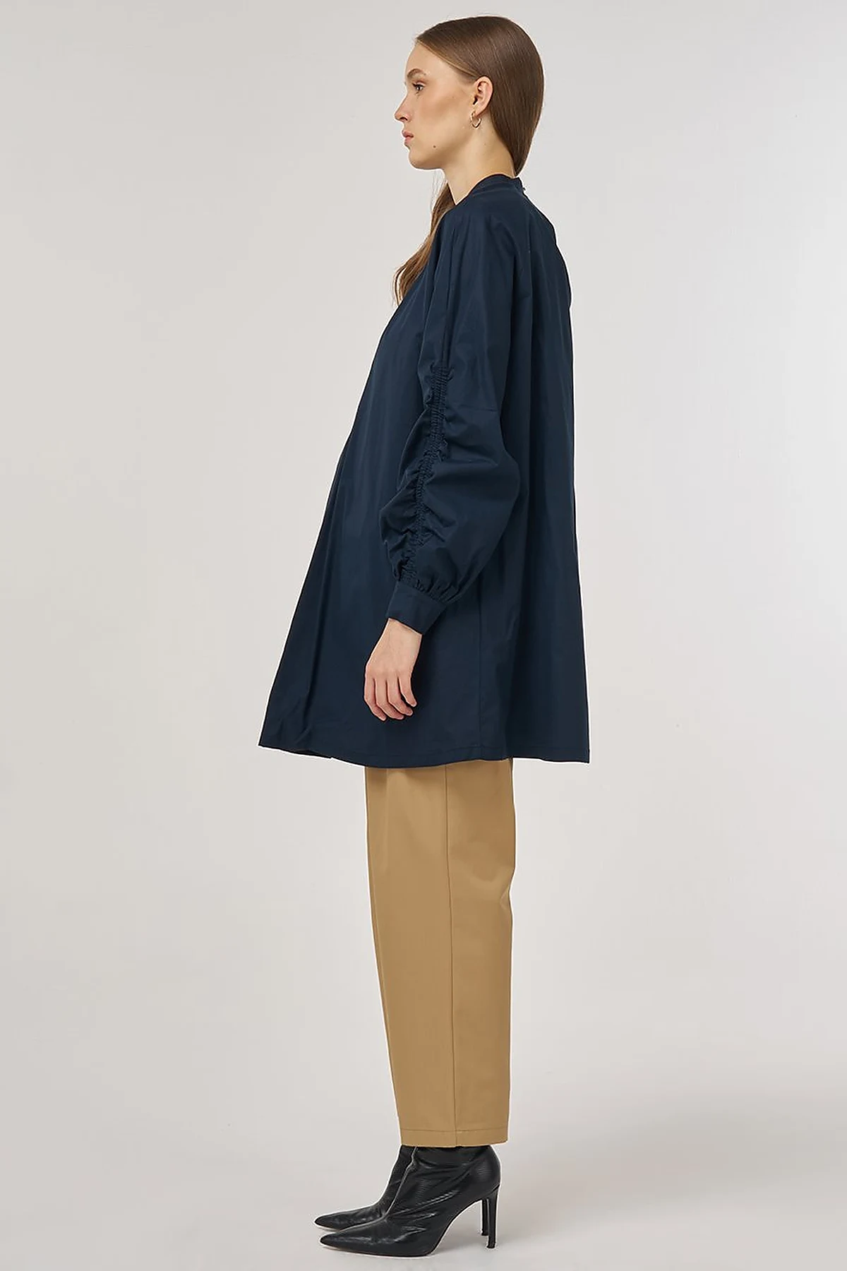 Pleat-Detail Cotton Tunic Dark Navy 