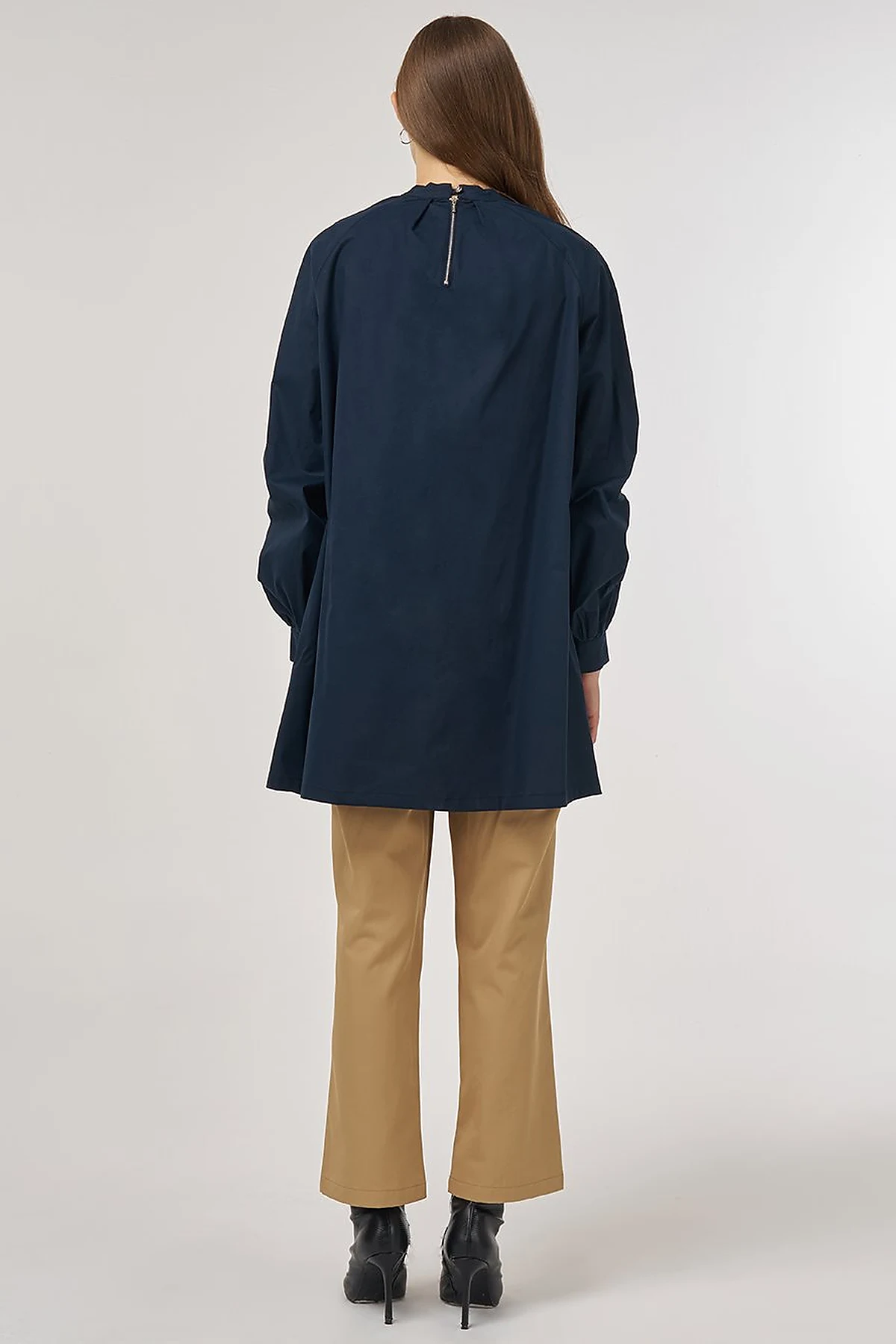 Pleat-Detail Cotton Tunic Dark Navy 