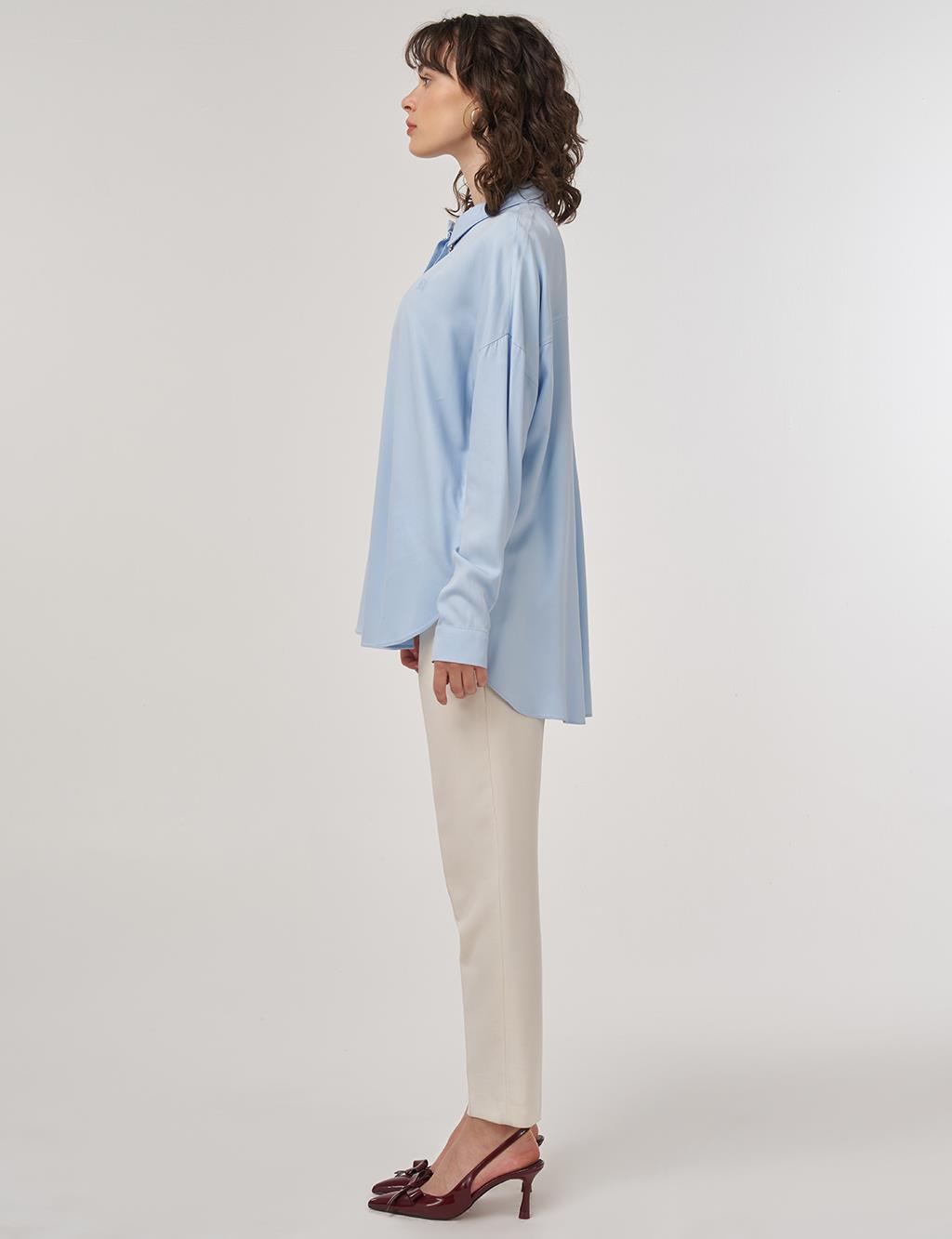 Stone-Embellished Elegant Blouse Ice Blue