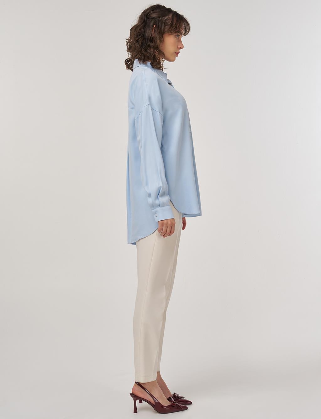 Stone-Embellished Elegant Blouse Ice Blue