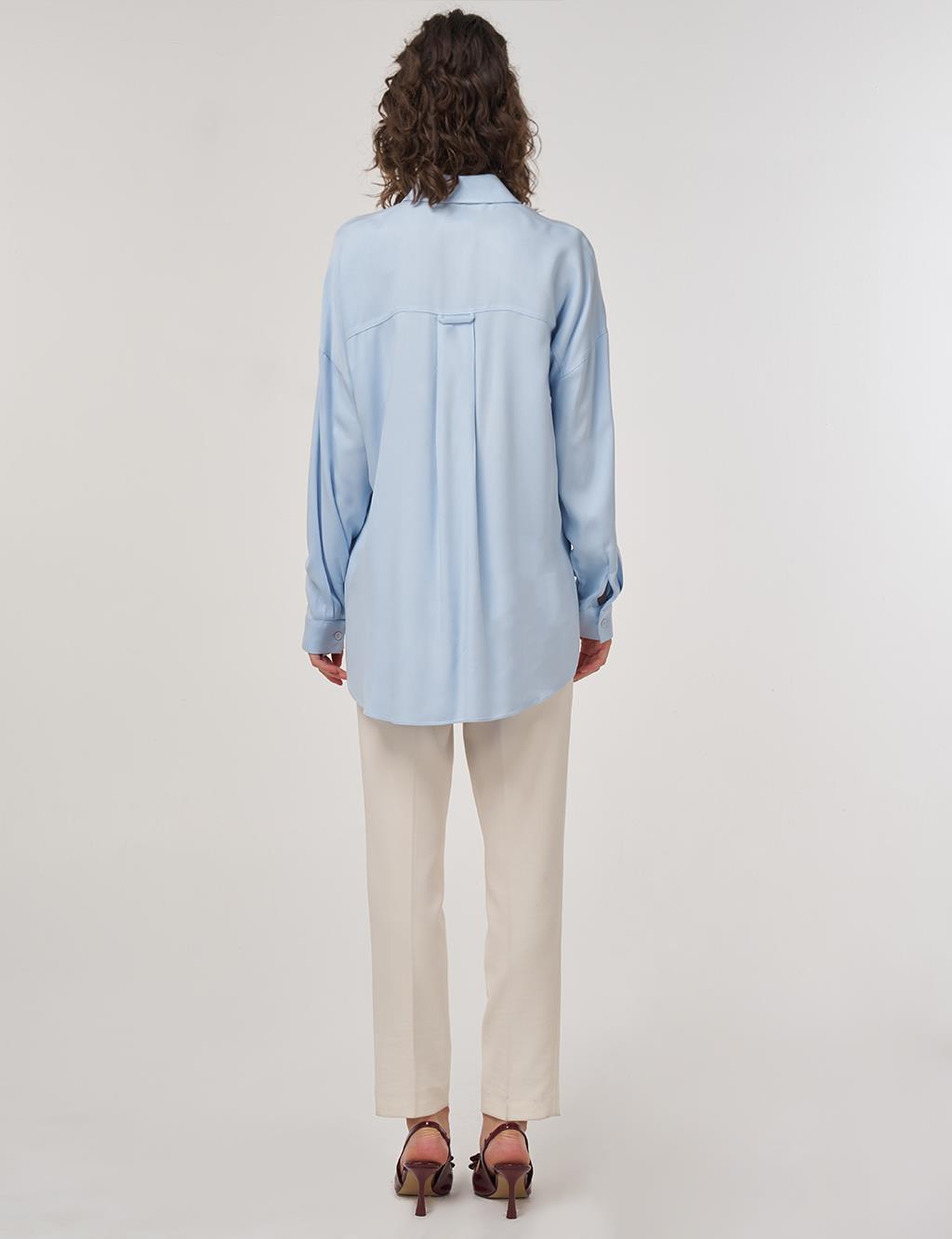 Stone-Embellished Elegant Blouse Ice Blue