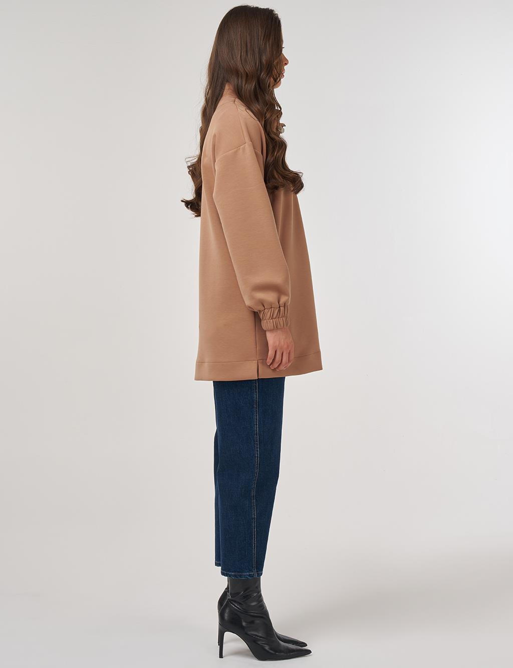 Embroidered Scuba Tunic in Beige