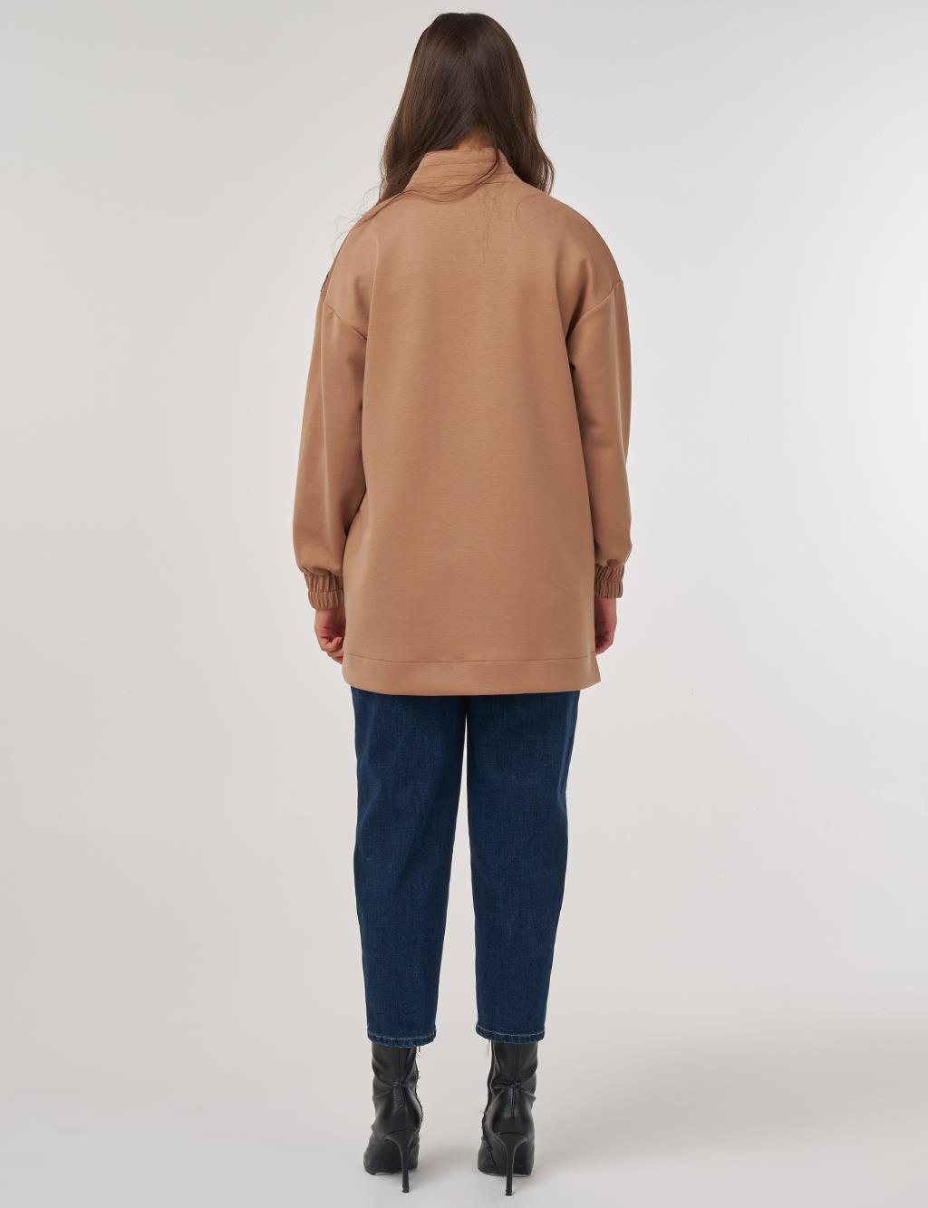 Embroidered Scuba Tunic in Beige