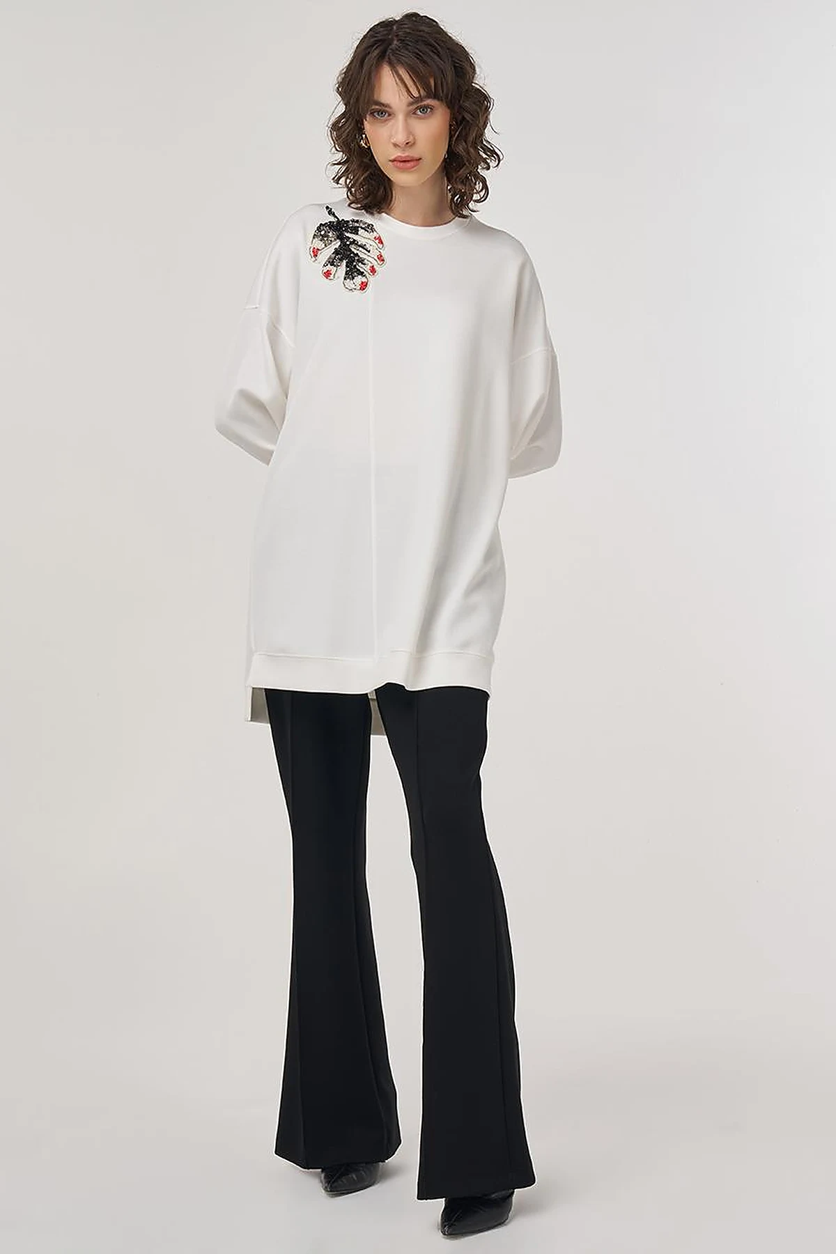 Embroidered Scuba Sweatshirt in Ecru