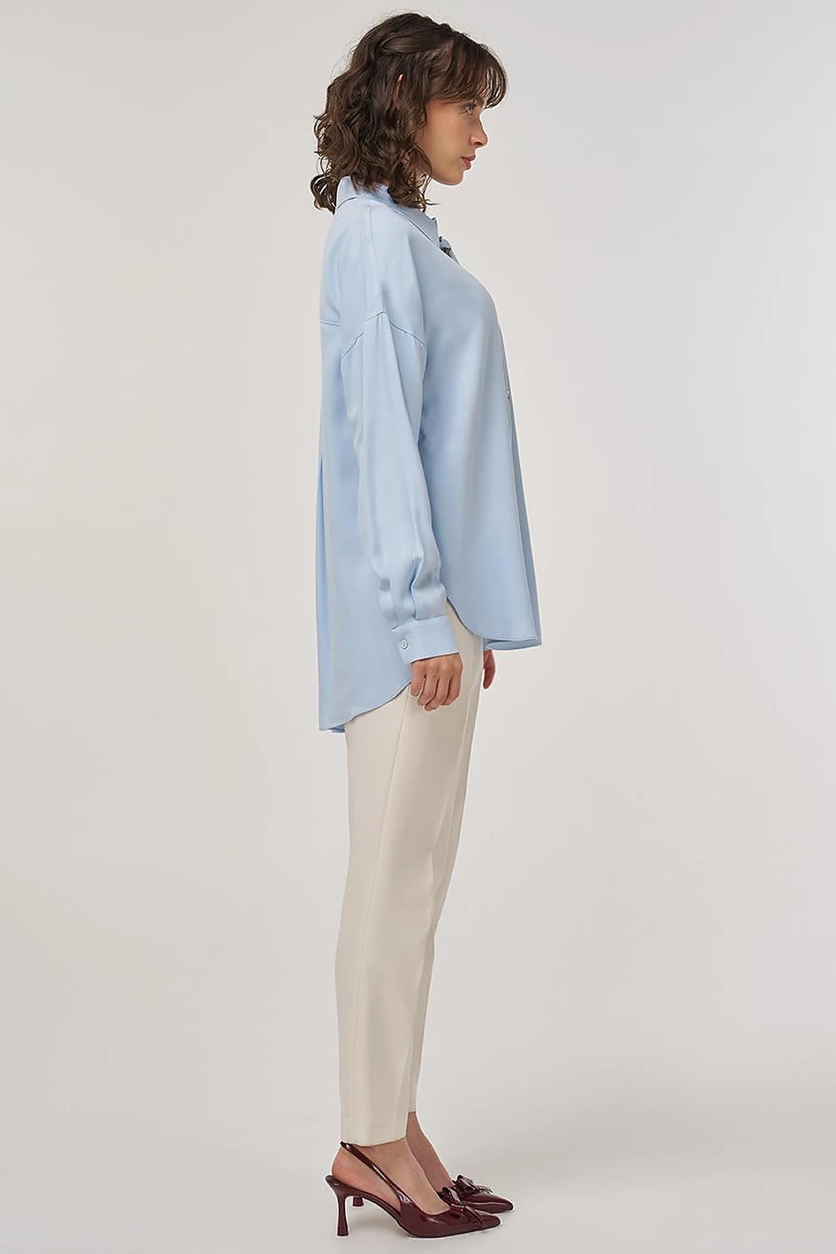 Stone-Embellished Elegant Blouse Ice Blue