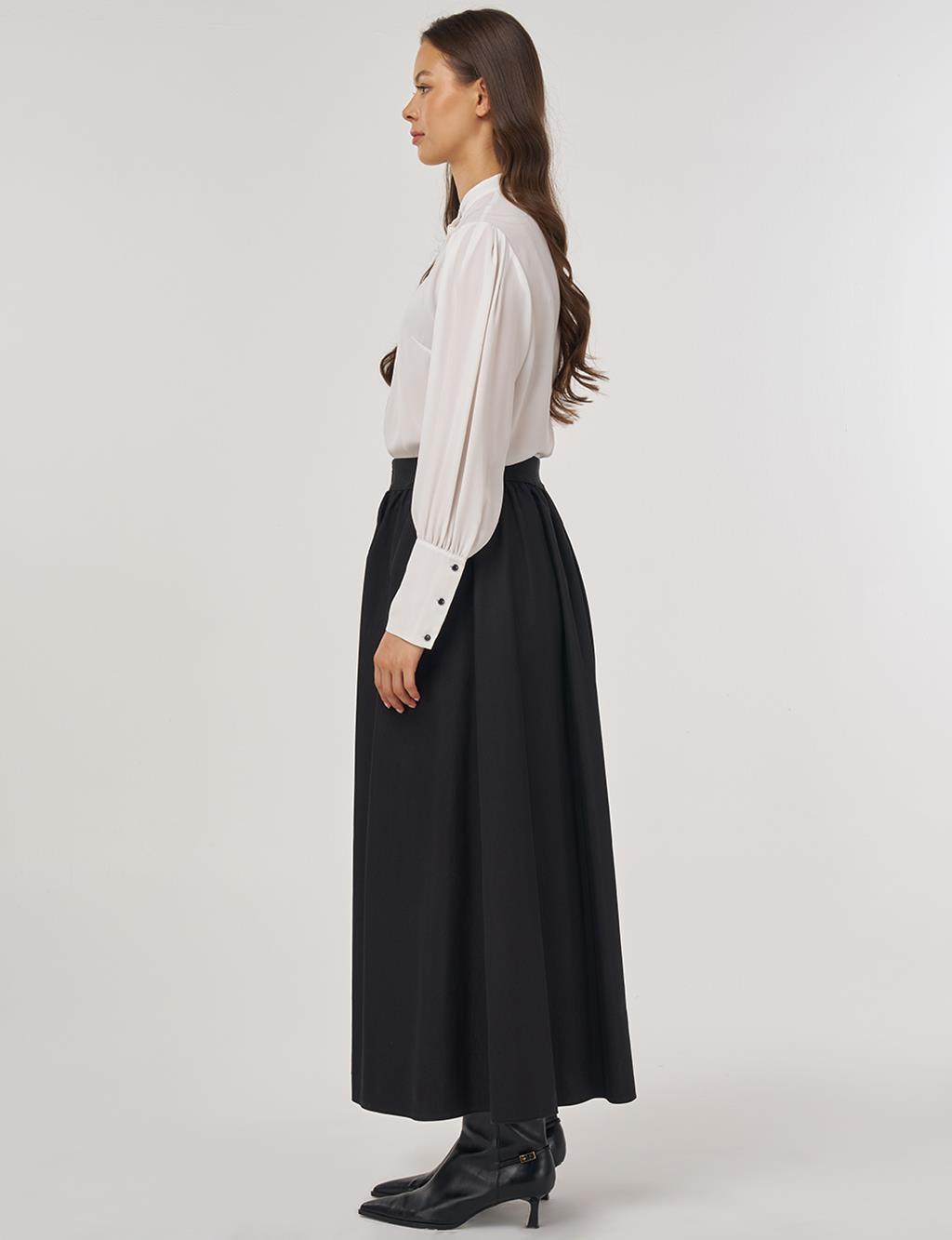 Elastic Waist Zipper Closure Skirt Black