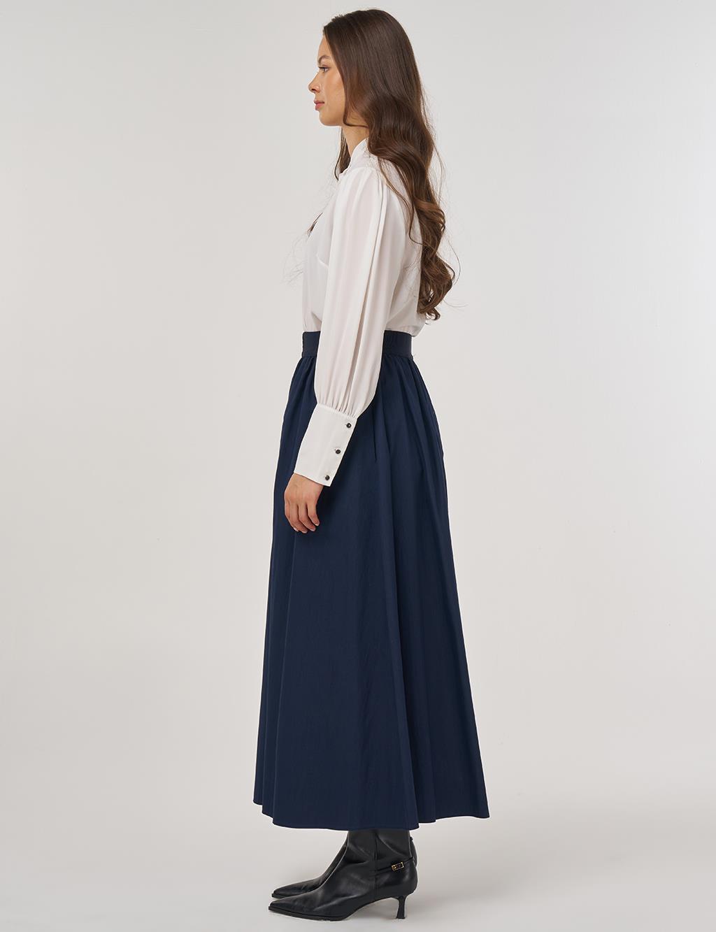 Elastic Waist Zipper Closure Skirt Dark Navy