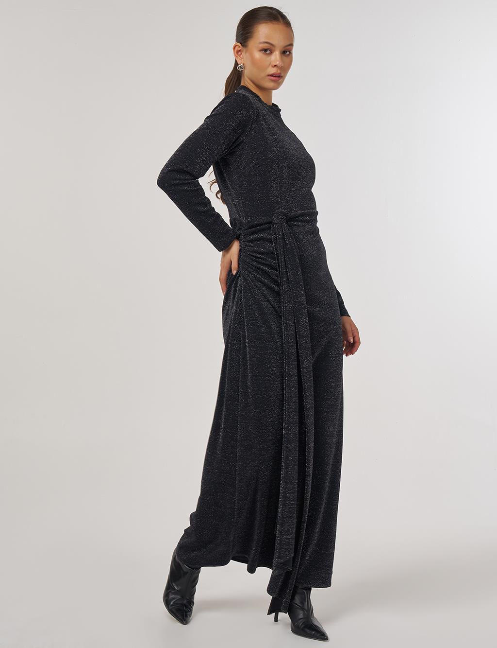 Waist-Tied Elegant Dress Black