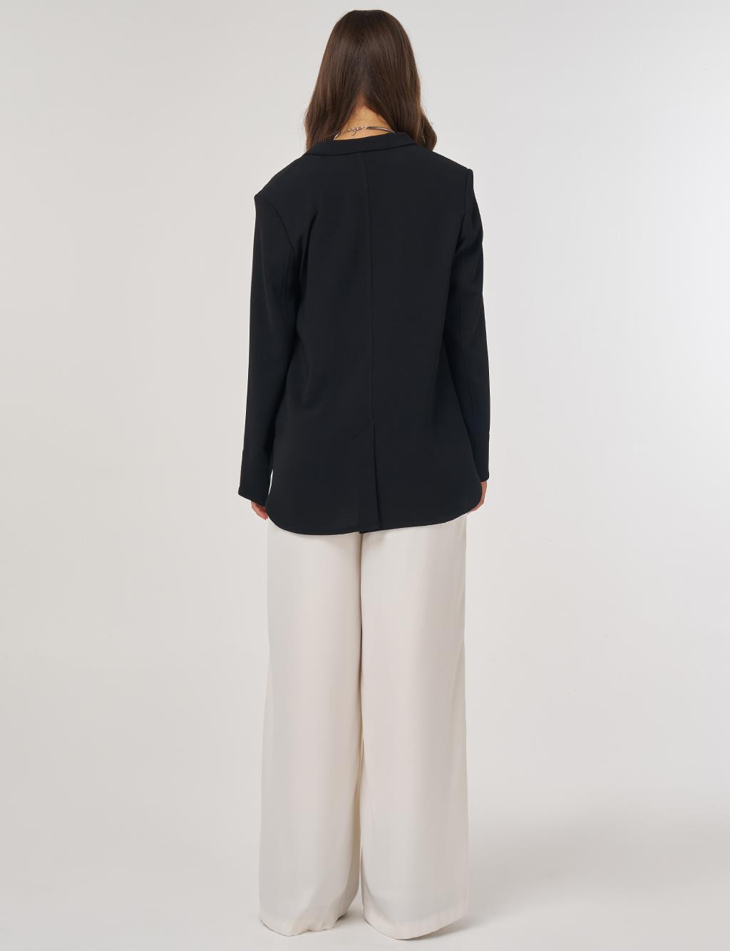 Kruvaze Blazer Ceket Siyah