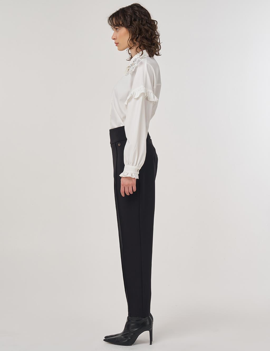 High-Waisted Straight-Leg Trousers in Black