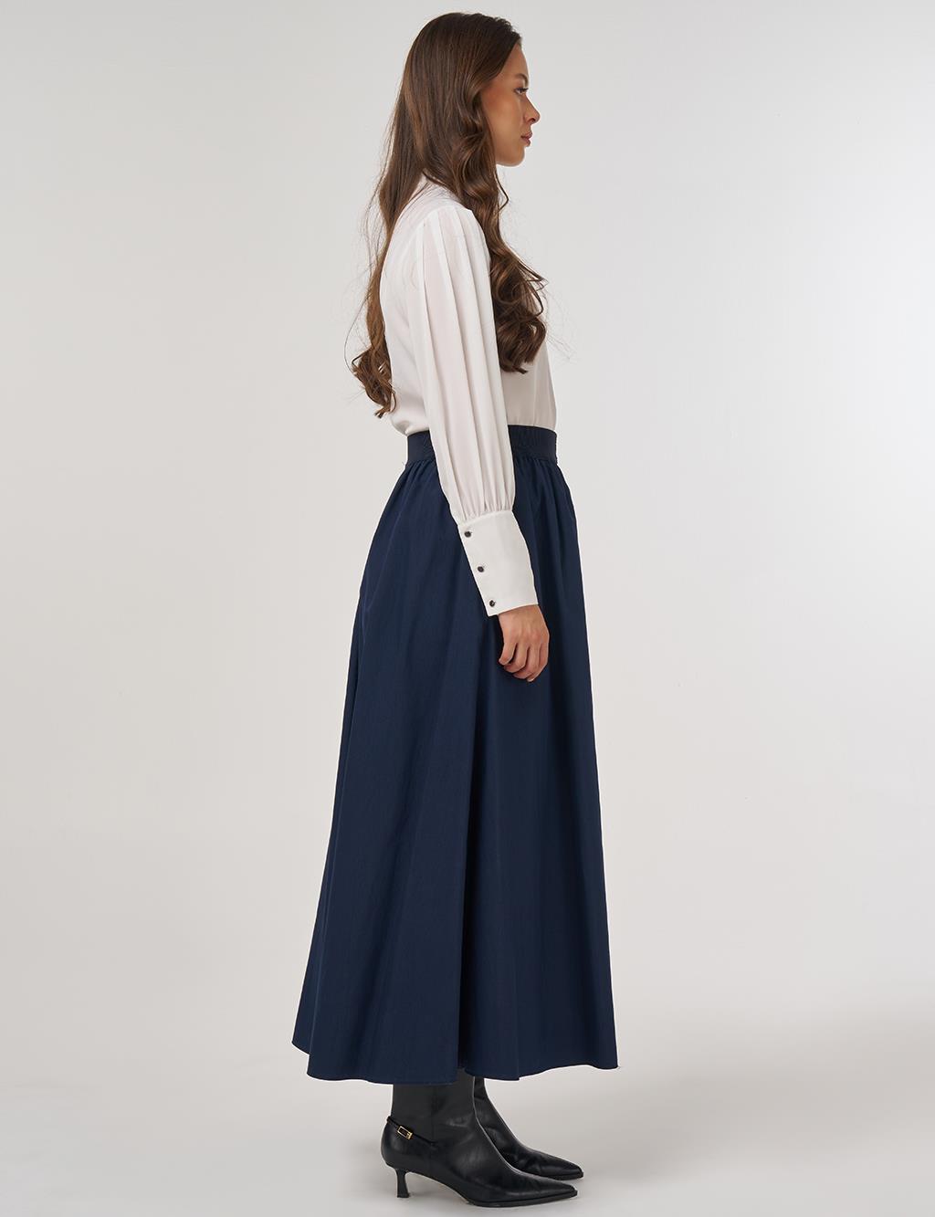 Elastic Waist Zipper Closure Skirt Dark Navy