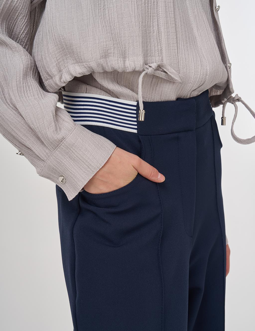  Chima-Stitched Fabric Pants Dark Navy