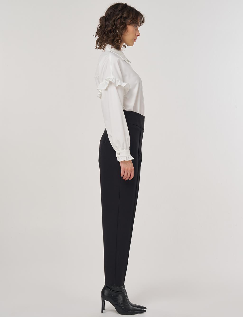 High-Waisted Straight-Leg Trousers in Black