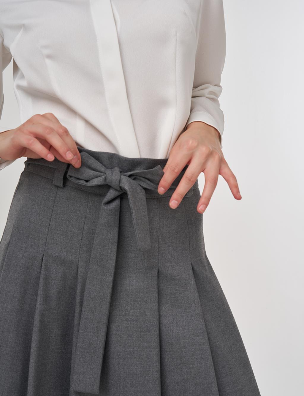 Thick Pleated Belted Maxi Skirt Anthracite