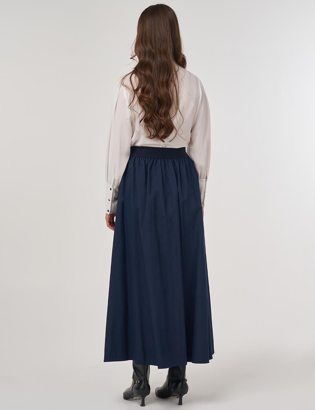 Elastic Waist Zipper Closure Skirt Dark Navy