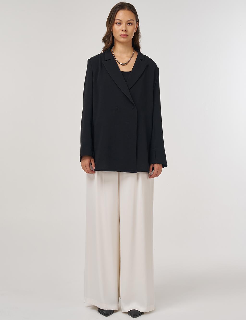 Kruvaze Blazer Ceket Siyah