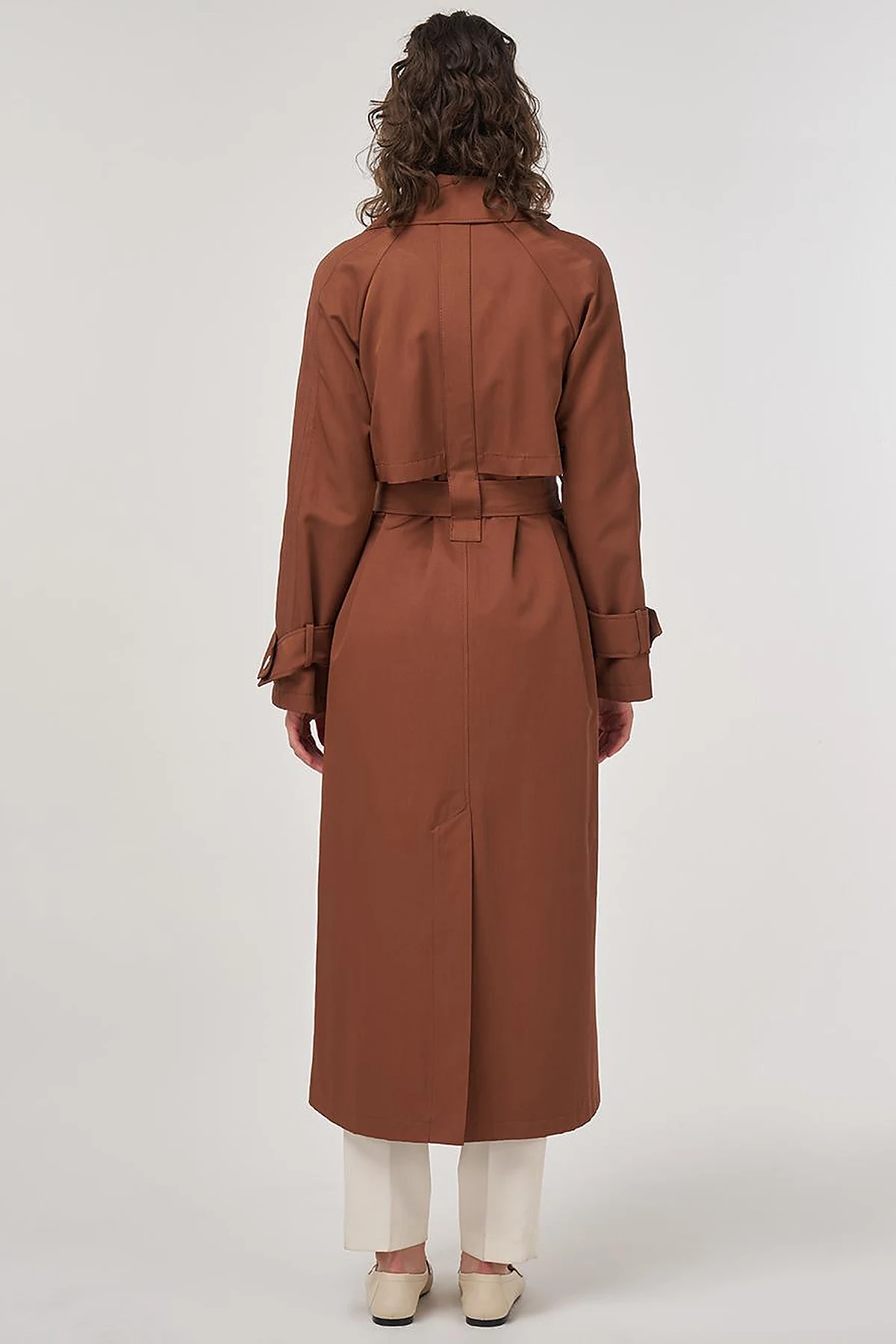 Epaulette Detailed Long Trench Coat in Brown