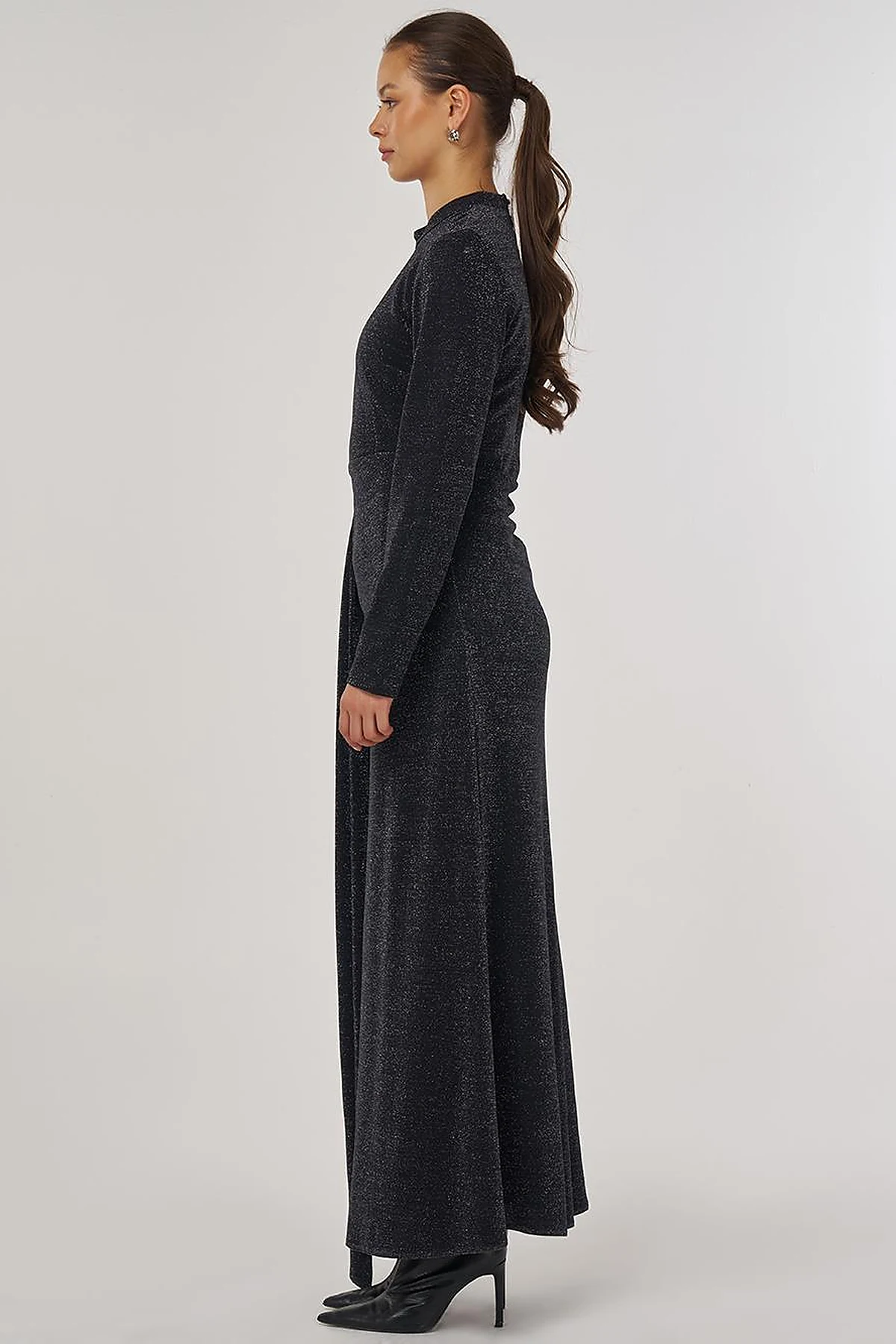 Waist-Tied Elegant Dress Black