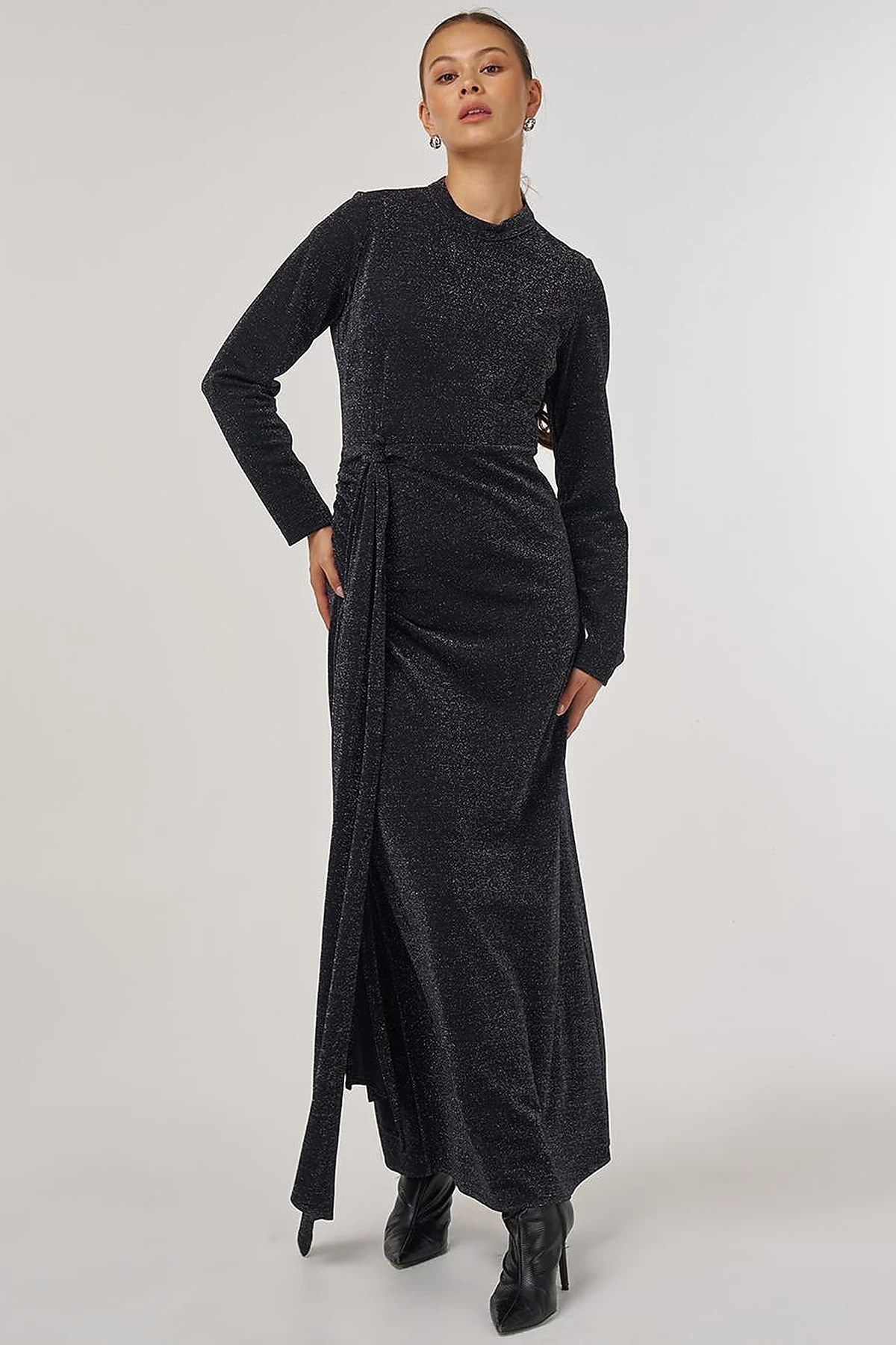Waist-Tied Elegant Dress Black