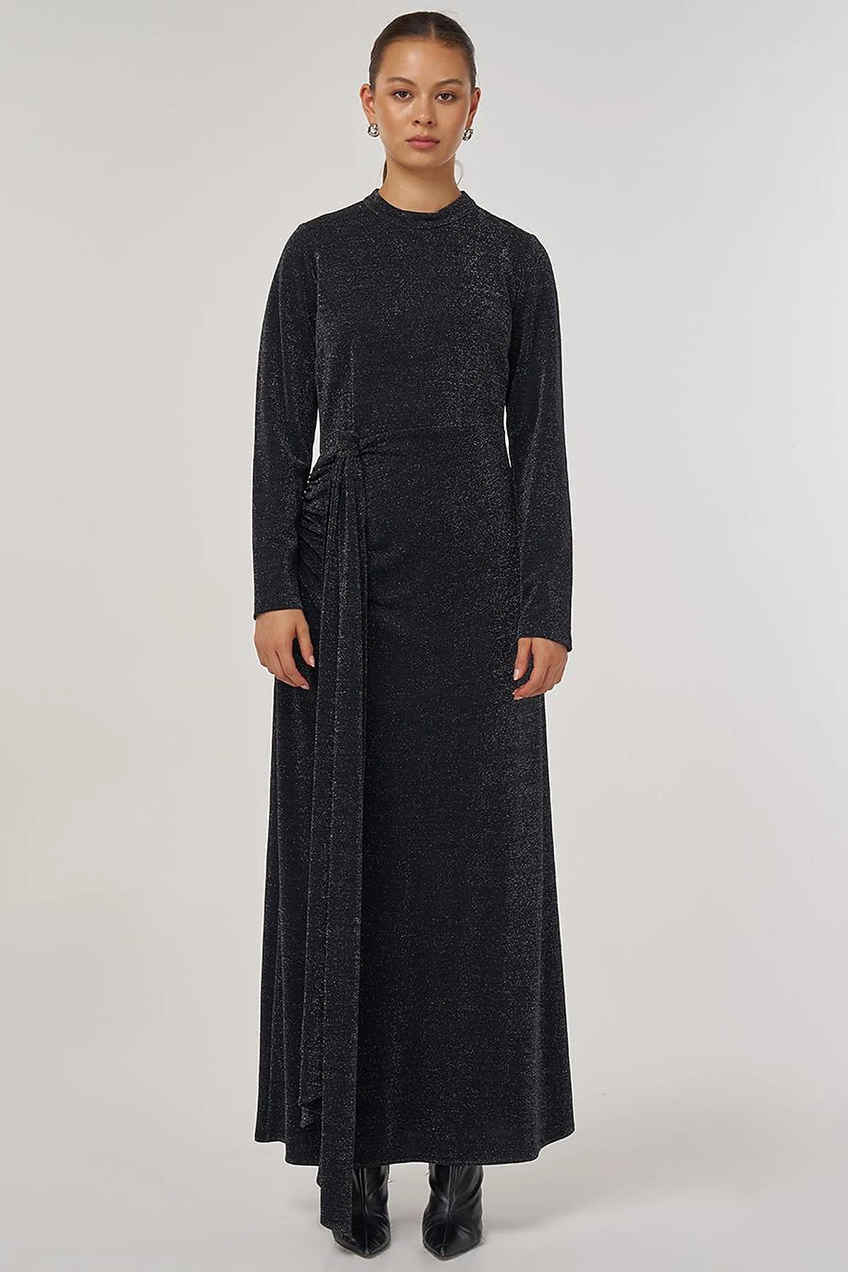 Waist-Tied Elegant Dress Black