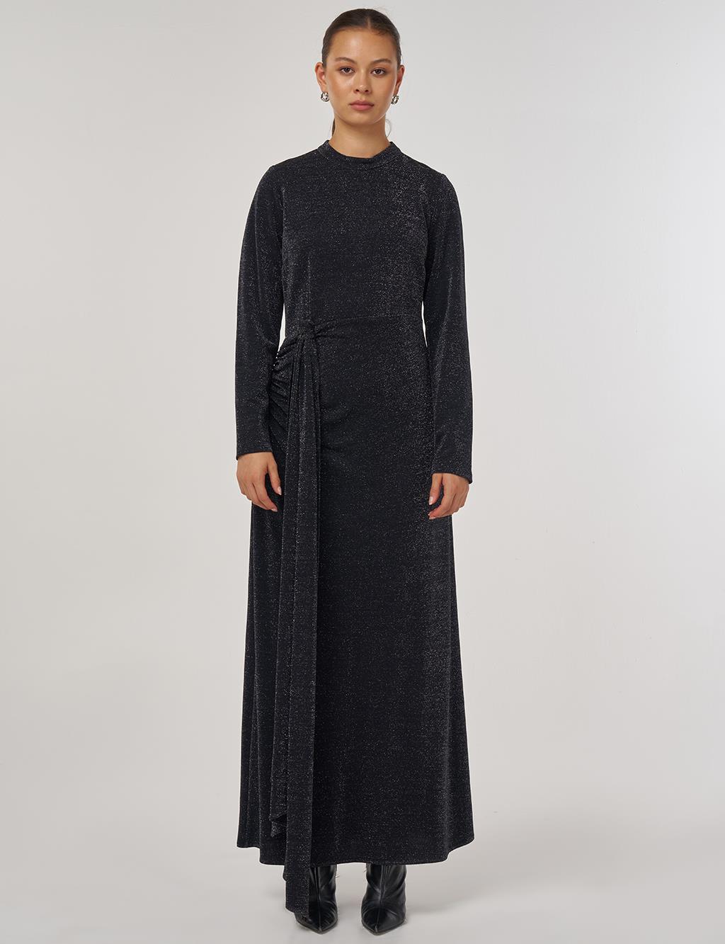 Waist-Tied Elegant Dress Black