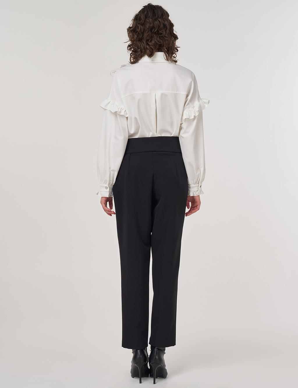 High-Waisted Straight-Leg Trousers in Black