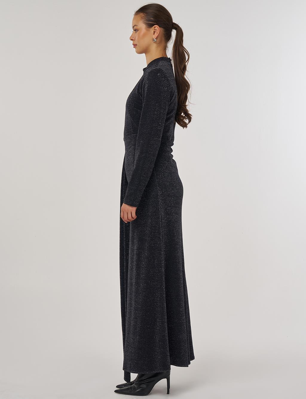 Waist-Tied Elegant Dress Black