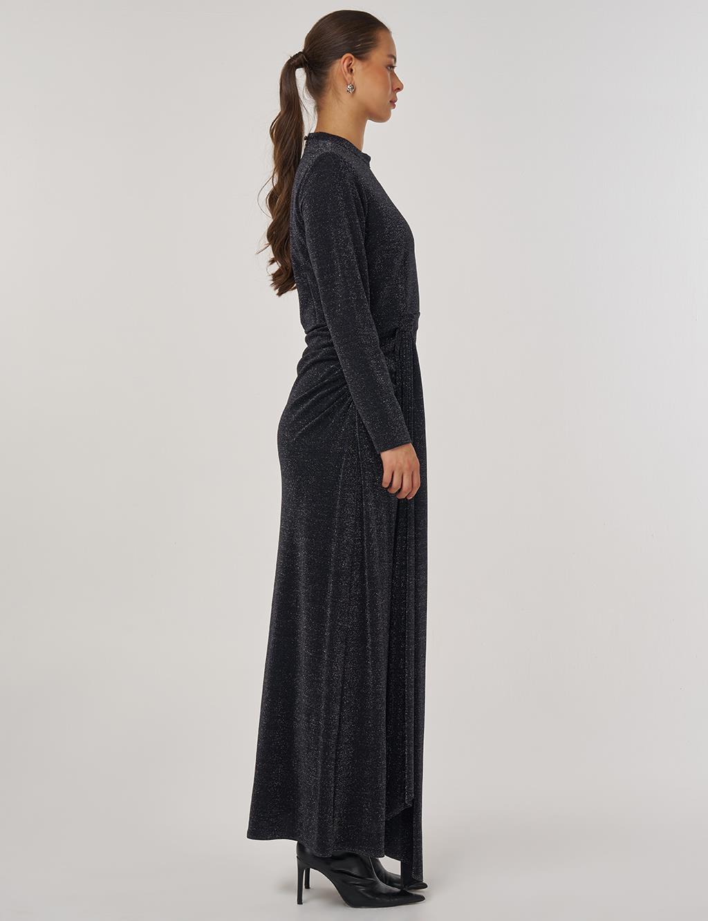 Waist-Tied Elegant Dress Black
