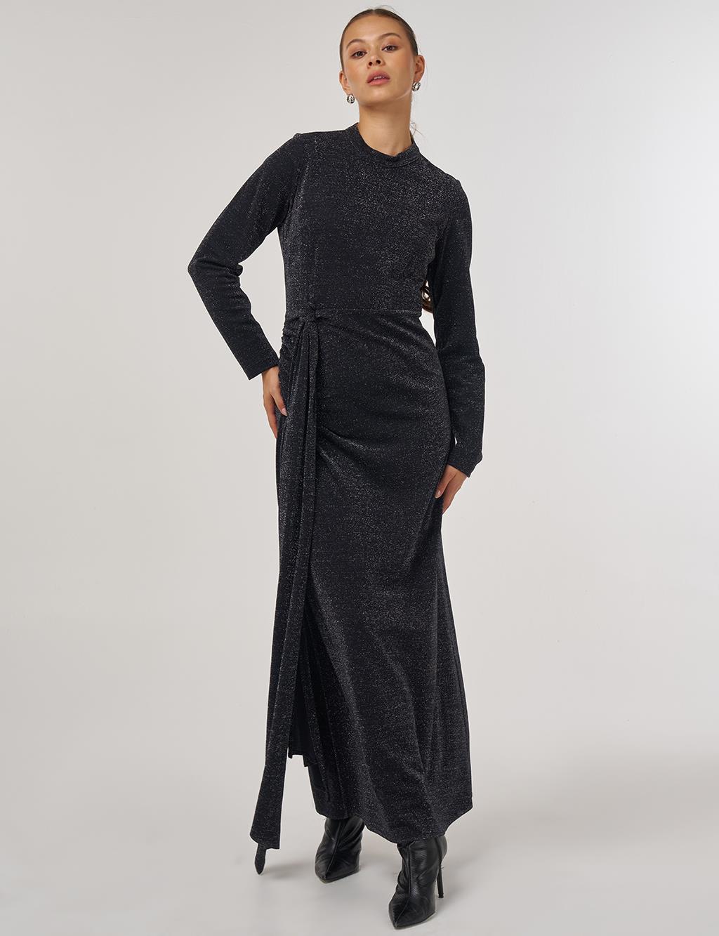 Waist-Tied Elegant Dress Black
