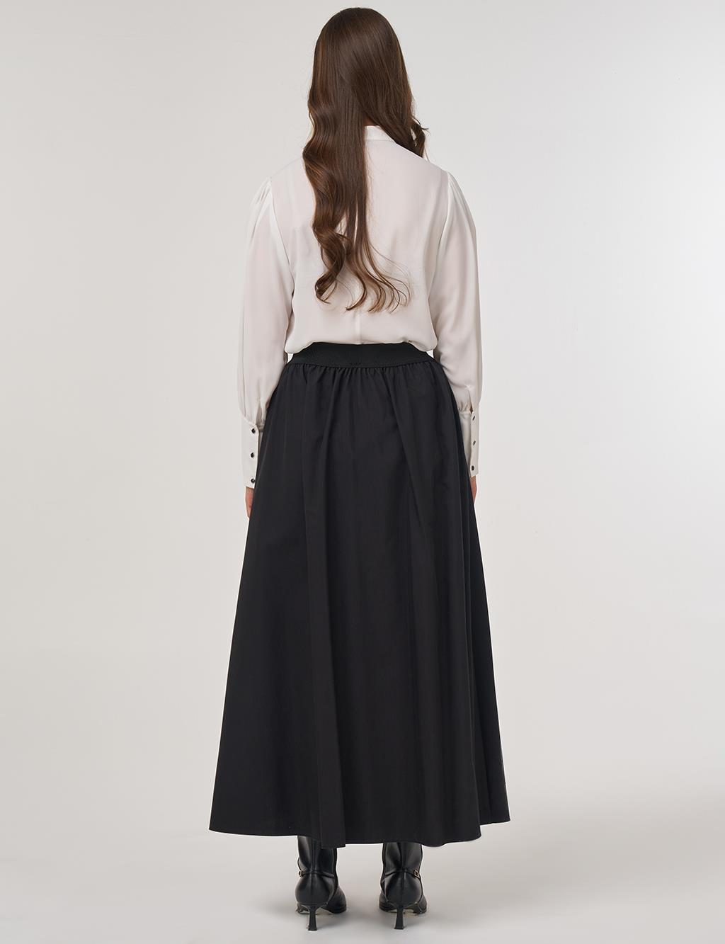 Elastic Waist Zipper Closure Skirt Black
