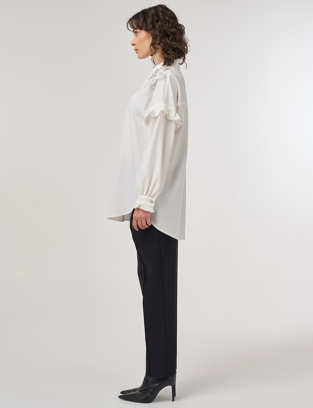 Ruffle-Detailed Chic Tunic in Ecru