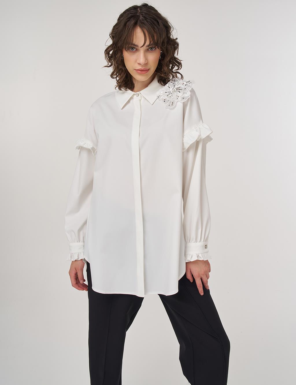 Ruffle-Detailed Chic Tunic in Ecru