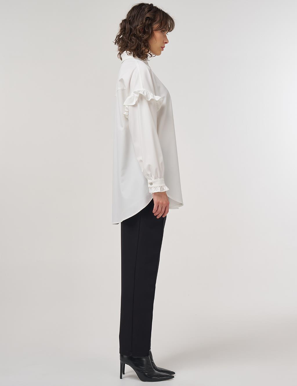 Ruffle-Detailed Chic Tunic in Ecru