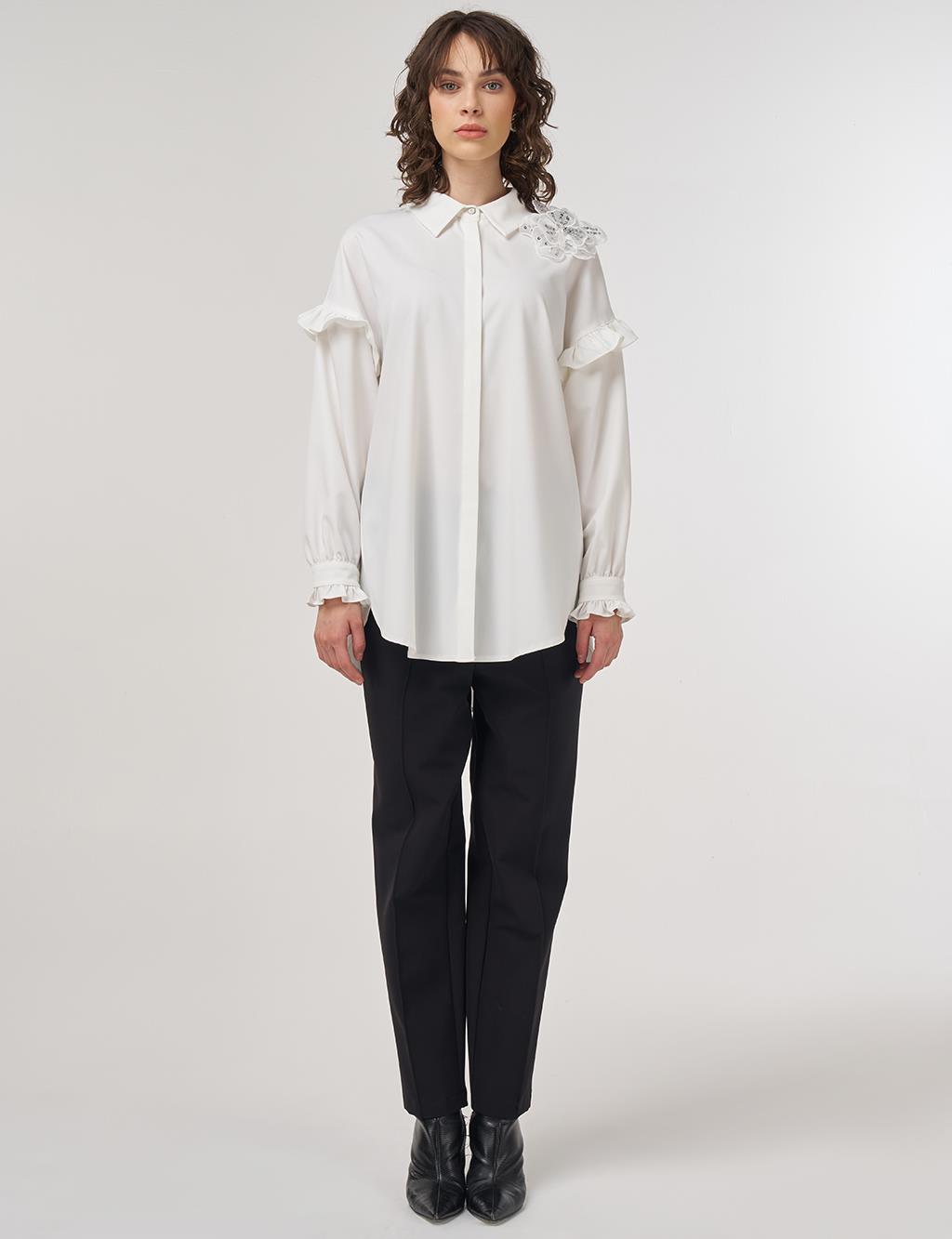 Ruffle-Detailed Chic Tunic in Ecru