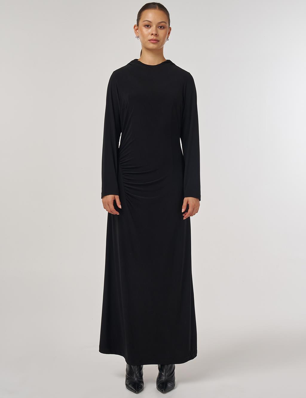 Crew-Up Draped Dress in Black