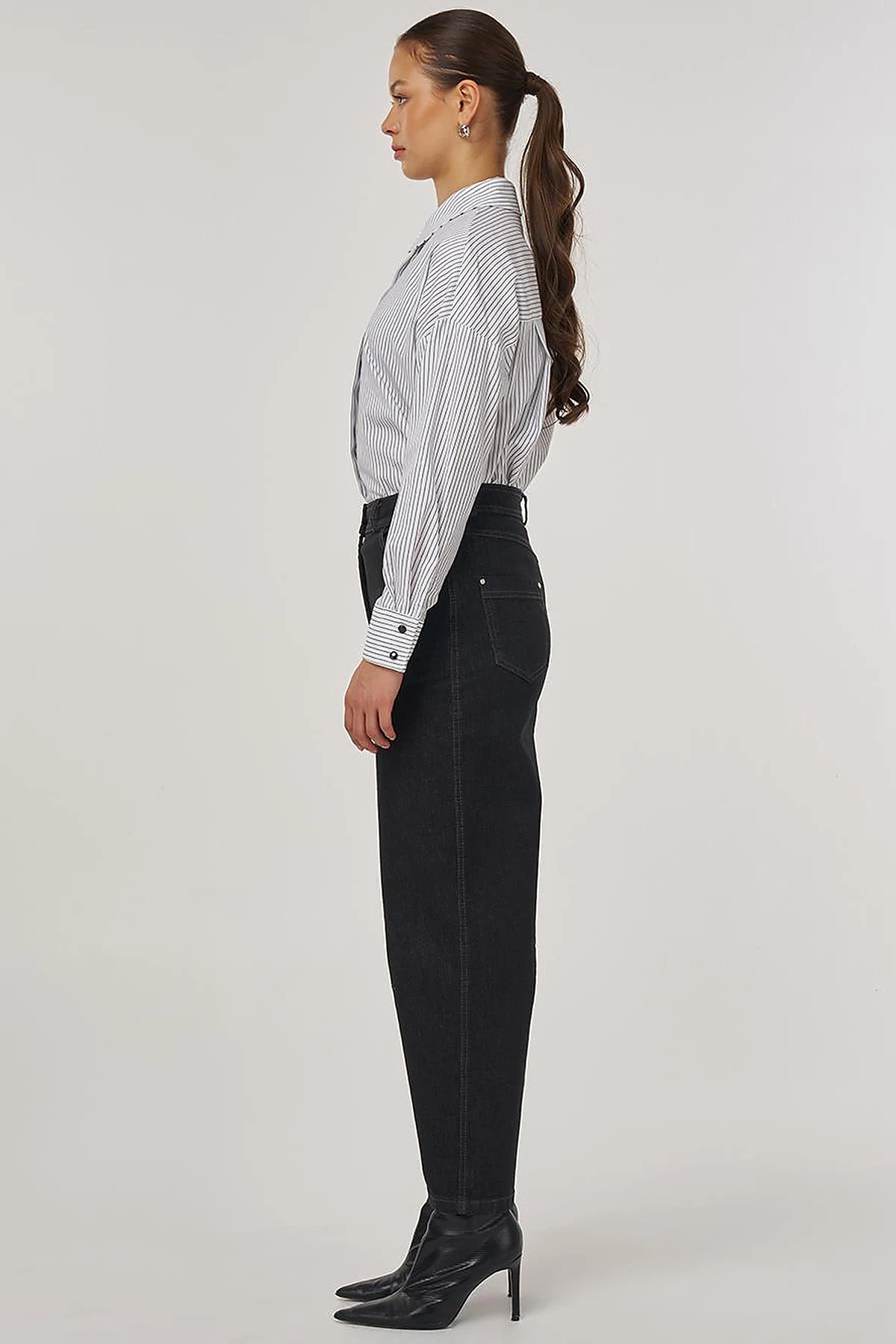 Dikiş Detaylı Wide Leg Denim Pantolon Siyah