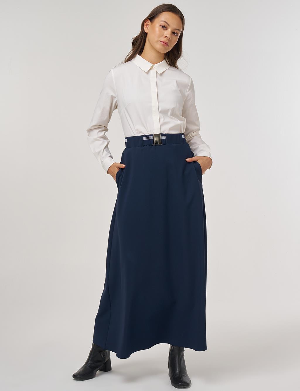Belt Loop Detail Skirt Dark Navy
