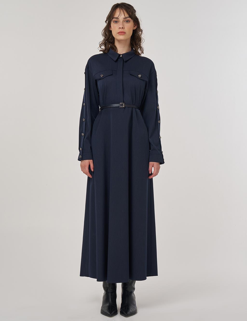 Viscose Dress with Flap Pockets in Dark Navy