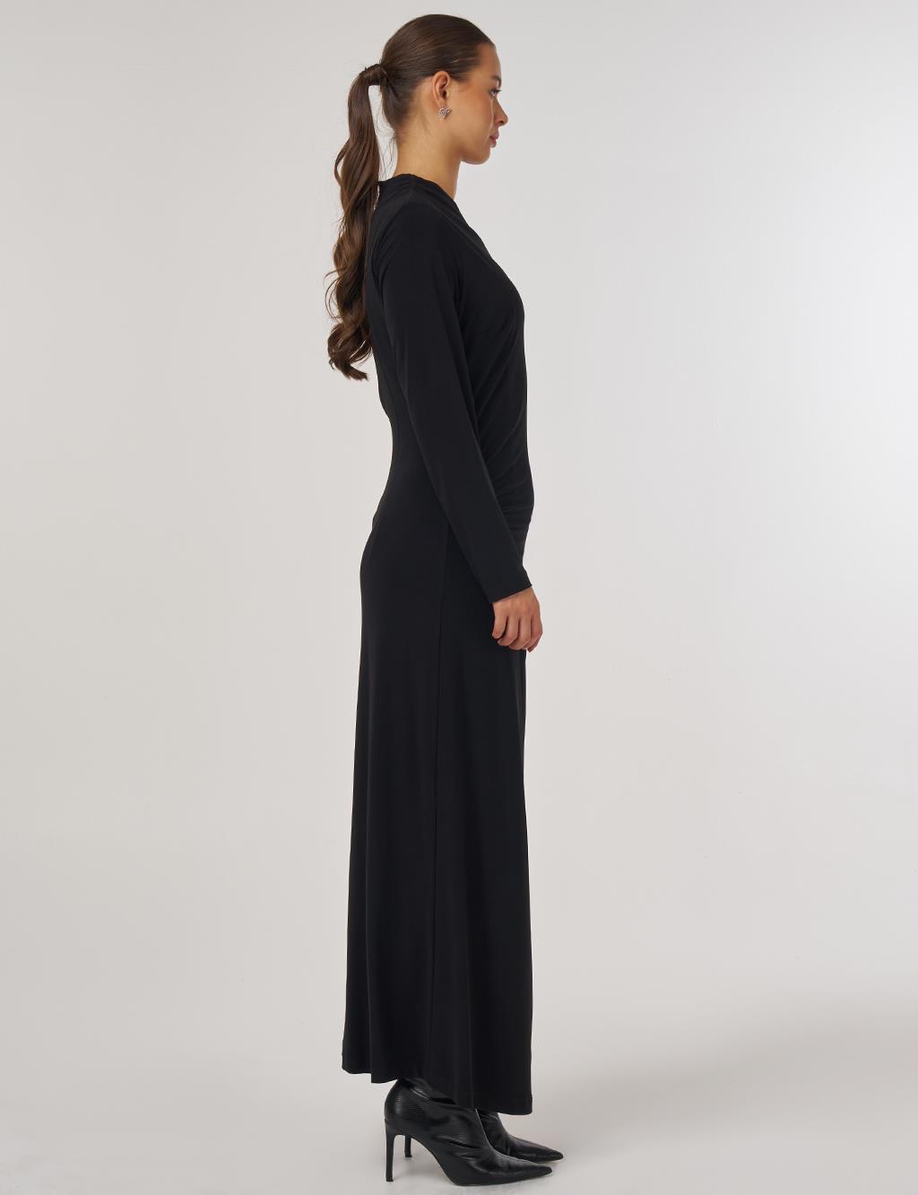 Crew-Up Draped Dress in Black