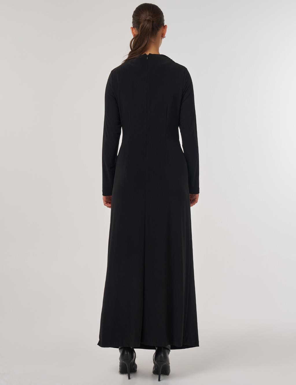 Crew-Up Draped Dress in Black
