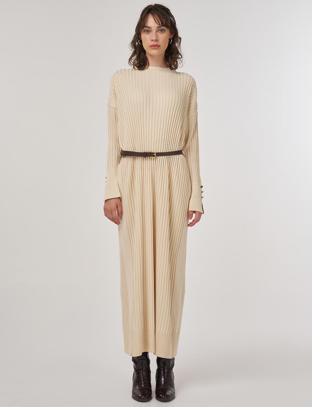 Ribbed Crew Neck Knit Maxi Dress Dark Stone